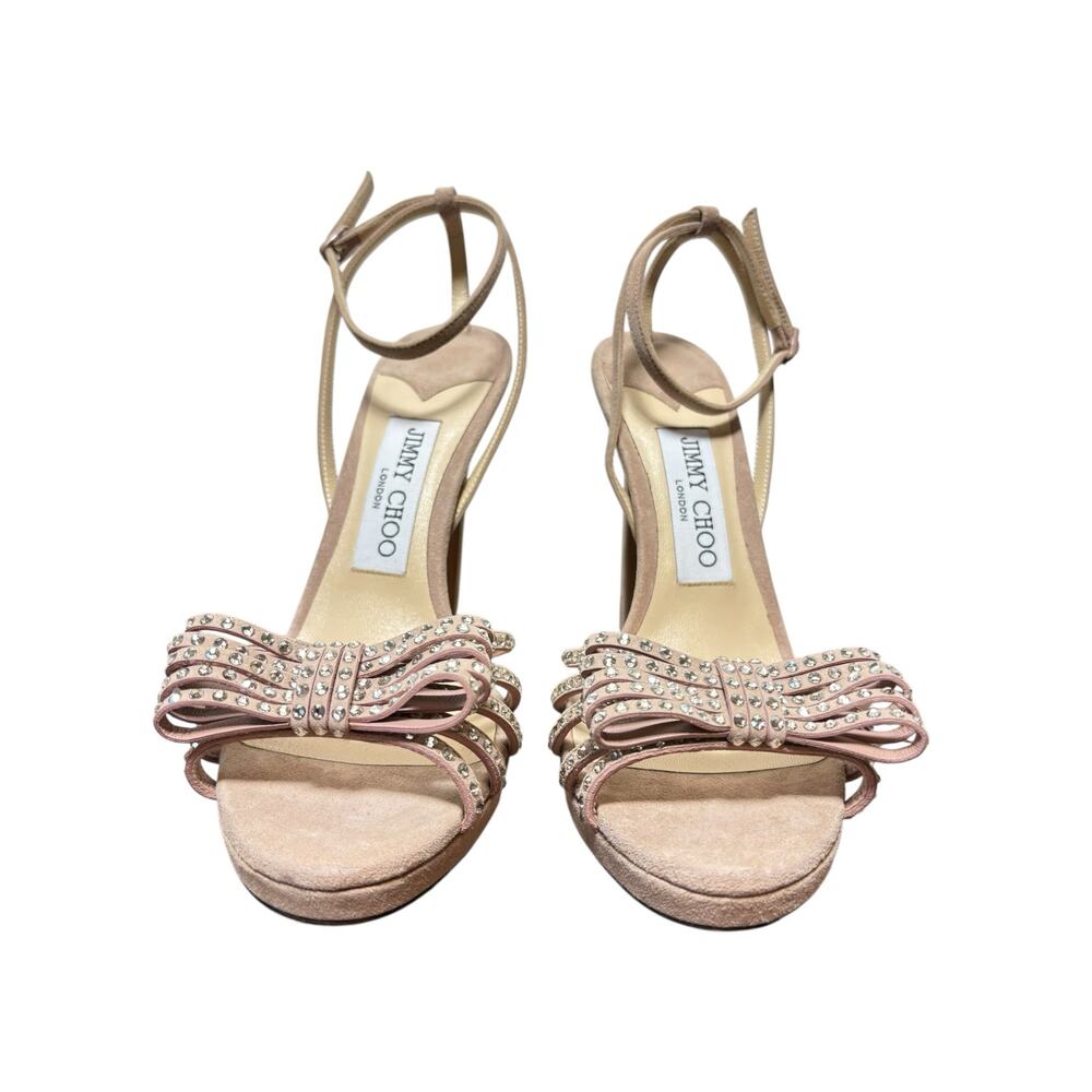 Jimmy Choo Kaite 120 Embellished Suede Platform Sandals Bows Crystals 36.5 7 - Picture 4 of 10